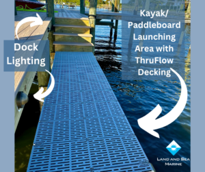 Dock Lighting. Kayak/Paddleboard Launching Area with ThruFlow Decking. 